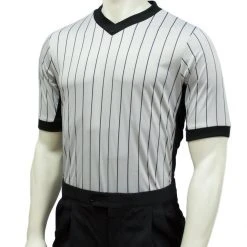 Smitty Grey Elite Performance Interlock V-Neck Shirt W/Black Pinstripe And Side Panel