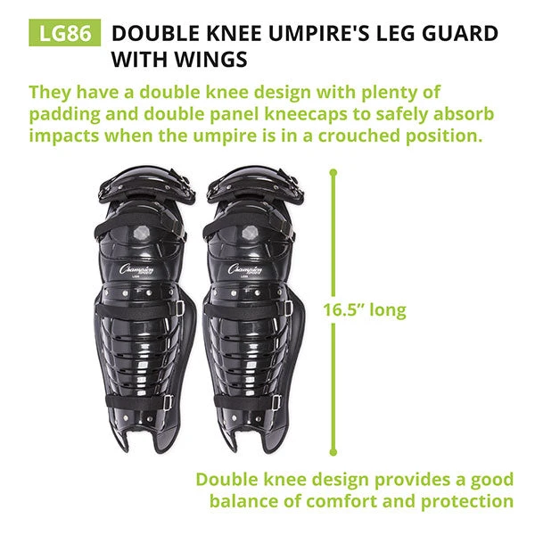 Leg Guards Champion Double Knee Umpire Leg Guard W/Wings 3 Leg Guards Champion Double Knee Umpire Leg Guard W/Wings