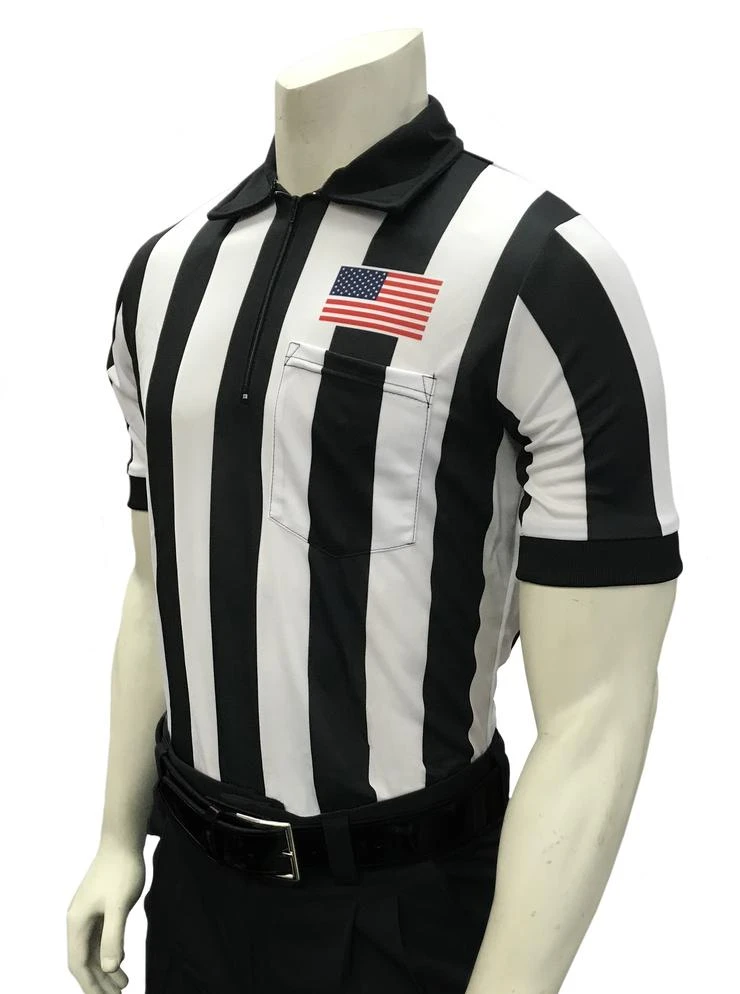 Smitty "Body Flex" 2 1/4" Stripe Short Sleeve Football Shirt W/Flag Over Pocket 1 Smitty "Body Flex" 2 1/4" Stripe Short Sleeve Football Shirt W/Flag Over Pocket